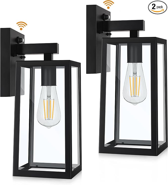 SHINE HAI Dusk to Dawn Outdoor Wall Lantern, Double Extra Large Exterior Wall Sconce Fixture with E26 Base, Waterproof Wall Mount Light, Outdoor Lantern for Porch 2 Pack
