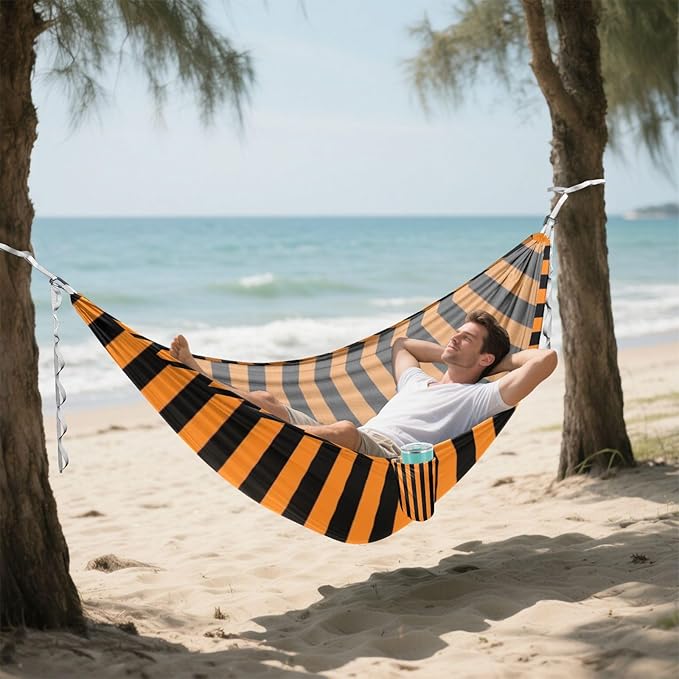 Halloween Orange Black Lines 330lb Capacity Outdoor Hammocks with Hanging Rope Swing Hammock for Outside Patio Garden hamaca para acampar