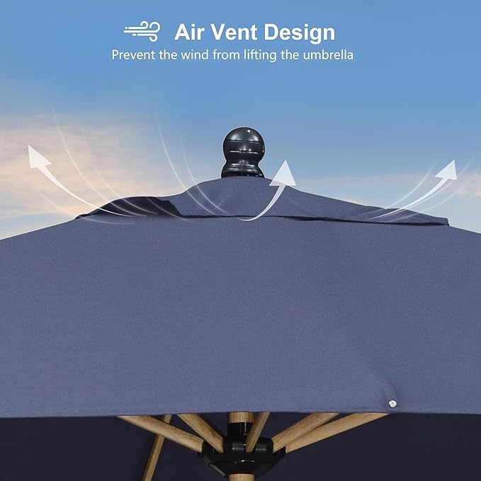 PURPLE LEAF 8' x 10' Patio Umbrella with Base Outdoor Umbrella Market Umbrella with Crank & 8 Ribs Aluminum Rectangular Table Umbrella Outdoor Patio for Backyard, Navy Blue