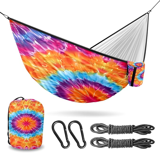 Camping Hammock Double & Single Portable Hammocks with 2 Tree Straps, Great for Hiking,Backpacking,Hunting,Outdoor,Beach,Camping, Tie Dye (9) Pattern