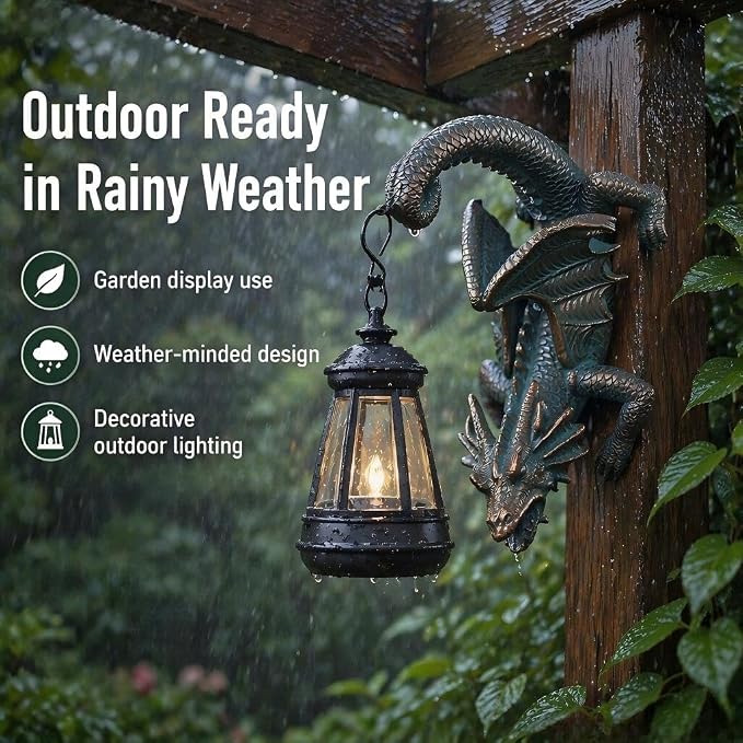 Solar Dragon Tree Hugger Statue Wall Decor - Whimsical Garden Statue with Solar Lantern, Outdoor&Yard Decor, Fantasy Dragon Figurine for Trees, Walls, or Fences - Unique Gifts for Women & Men