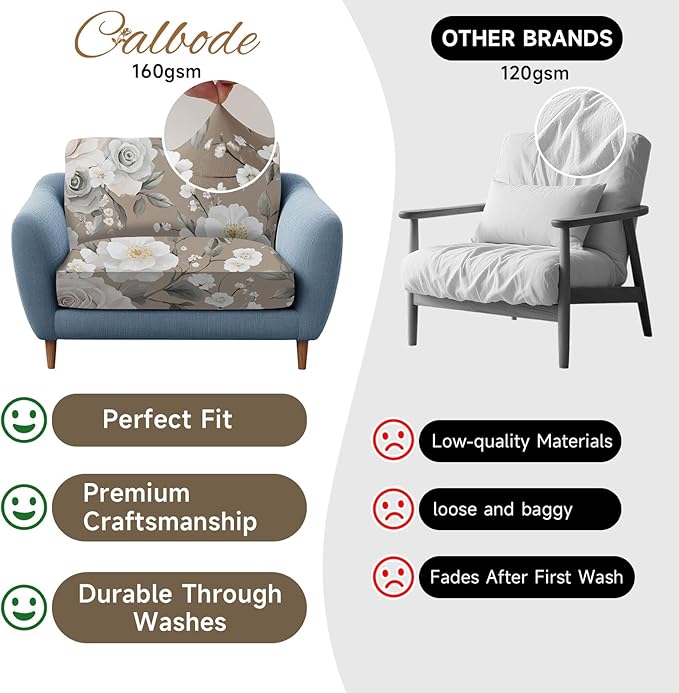 CALBODE 12Pcs Stretch Patio Cushion Cover, Vintage Floral Printed Couch & Sofa Slipcovers for Patio Furniture Cushions Washable Reusable Couch Covers Replacement for All-Season (Cover Only)