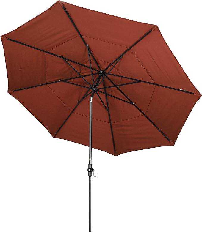 California Umbrella 11' Round Crank Lift, Collar Tilt, Aluminum Pole, Fiberglass Rib Patio Umbrella, Black Finish, Terracotta