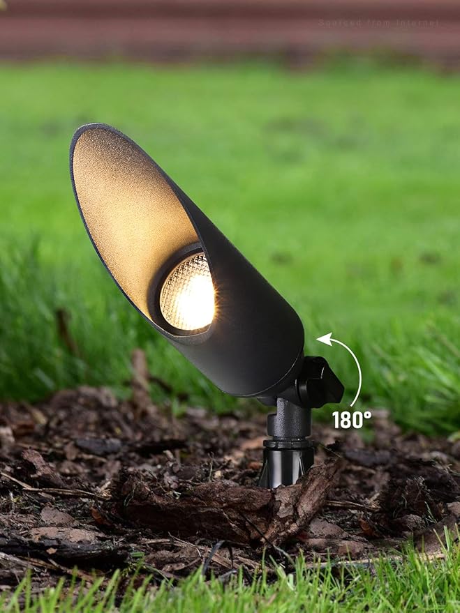 LEONLITE 9 Inch Low Voltage Landscape Spotlight, 12V LED Outdoor Landscape Lighting, with 7W 3000K MR16 Bulbs, Max 50W GU5.3 Base, Die-Cast Aluminum Uplighting for Garden Tree Yard, Black, Pack of 4