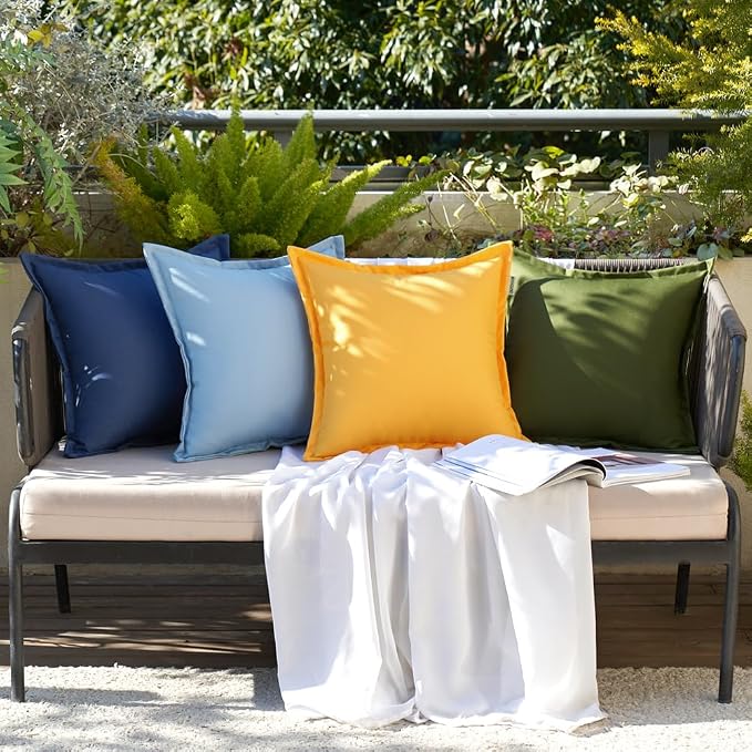 Pack of 2 Moss Green Outdoor Pillows Waterproof 18x18 Inch Decorative Solid Broadside Square Throw Pillow Covers Outside Pillowcase for Patio Furniture Sunbrella Outdoor Pillows for Balcony Decor
