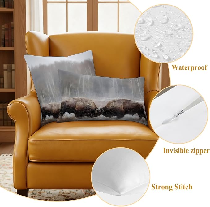 Fighting Bulls Outdoor Pillow Covers 18"x18" Set of 2, Landscape Powerful Animal Waterproof Throw Pillow Covers for Patio Furniture, Decorative Cushion Covers for Porch