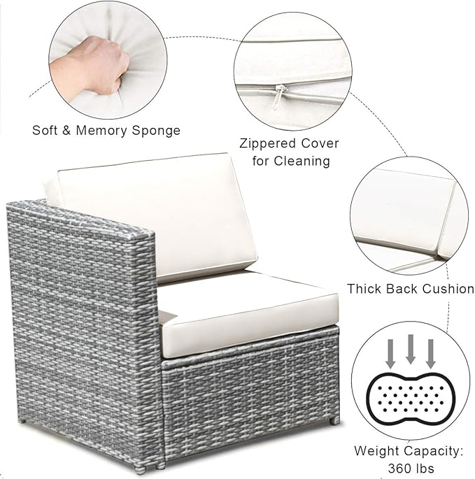 Tangkula 8 PCS Outdoor Patio Furniture Set, Rattan Wicker Sofa Set, Sectional Sofa Couch Conversation Set w/Storage Table and 12 Zippered Cushions for Garden Backyard Poolside (White)
