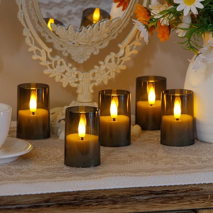 Flameless Small Tea Light LED Candles, Acrylic Battery Operated Votive 1.7" x2.5" with Remote Control and Timer, Tealight Grey Flickering Warm Light Pack of 8 Electric Long Lasting