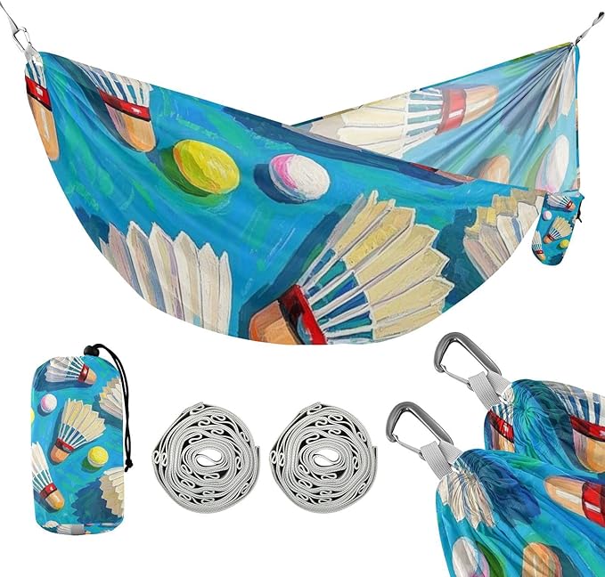 Oil Painting Feeling White Badminton 330lb Capacity Camping Hammocks with Hanging Rope Rope Hammock for Outside Camping Essentials hamaca para acampar