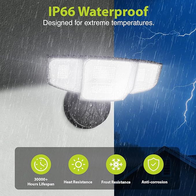 Abovizo 90W LED Flood Lights Outdoor, 10,000LM Security Lights with 4 Adjustable Heads, 6500K Daylight, IP65 Waterproof Exterior Wall Mount Light for Garage, Yard, Porch, Switch Controlled