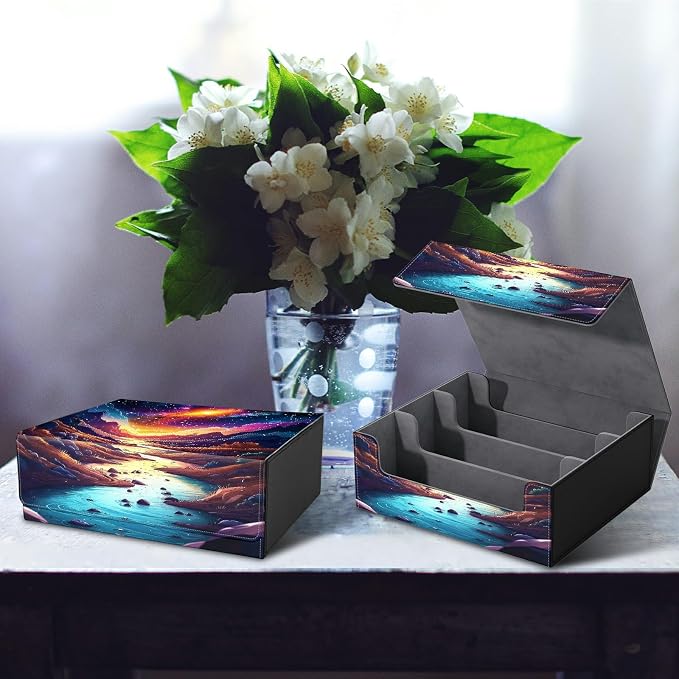 Large Card Deck Box for MTG, Fits 1200+ Sleeved Cards, PU Leather Storage Case with Strong Magnetic Closure, Multiple Colors for TCG CCG Baseball Card Collections, Mountains Rivers