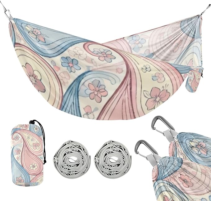 Pastel Paisley Hammocks for Camping with Portabl Carry Bag Portable Hammock Indoor Outdoor Patio