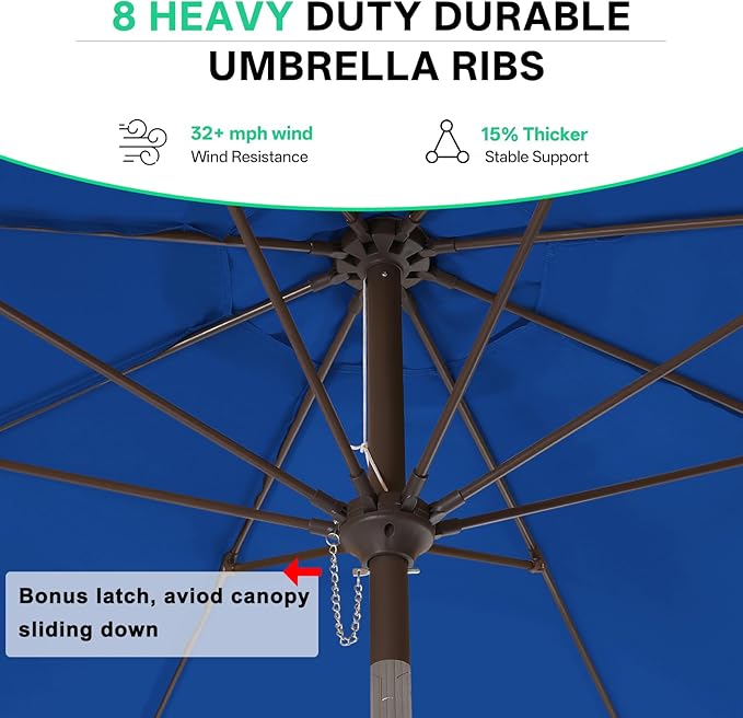 ABCCANOPY 9ft Scalloped Patio Umbrella, Outdoor Table Umbrella with Tilt and Crank, Fiberglass Ribs Deck Umbrella for Patio, Pool, Garden, Picnic (Blue)