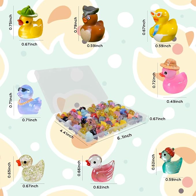 U-Zimikee 80 Pcs Multicolor Mini Resin Ducks with Storage Box, Tiny Ducks to Hide, Little Ducks Figurines Miniature Ducks Figures Bulk for Mini Garden, Dollhouse Decoration Micro Landscape Ornament
