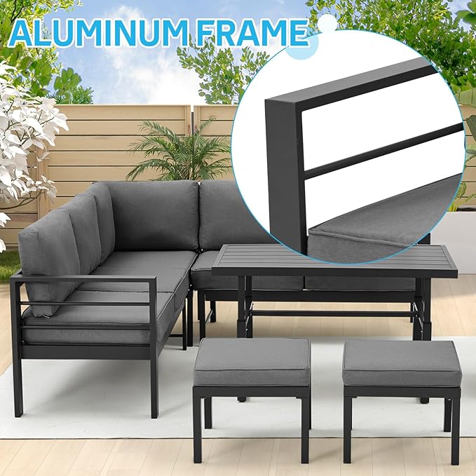 All Weather Aluminum Frame Patio Conversation Set, 7 Pieces Outdoor Patio Furniture, Patio Furniture Set, Outdoor Patio Set for Lawn, Garden, Balcony, Poolside, Conversation Set(Black)