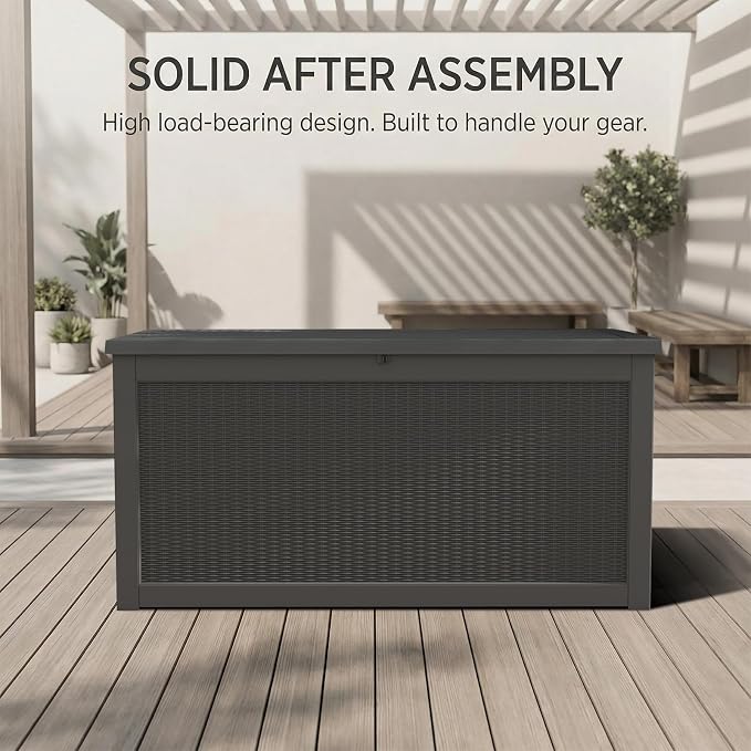 260 Gallon Patio Storage Box, Outdoor Resin Deck Box with Hydraulic Lid, Lockable & Waterproof for Garden Tools, Furniture Cushions, UV Resistant Outside Storage, Black