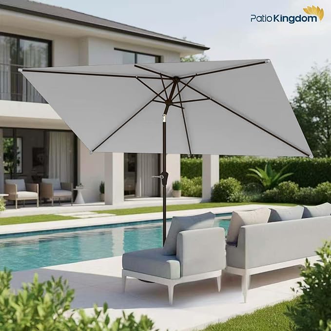 6.5'x10' Rectangular Patio Outdoor Umbrella,Large Coverage with Push-Button Tilt & UV Protection,Sturdy Ribs for Deck,Lawn,Pool,Backyard