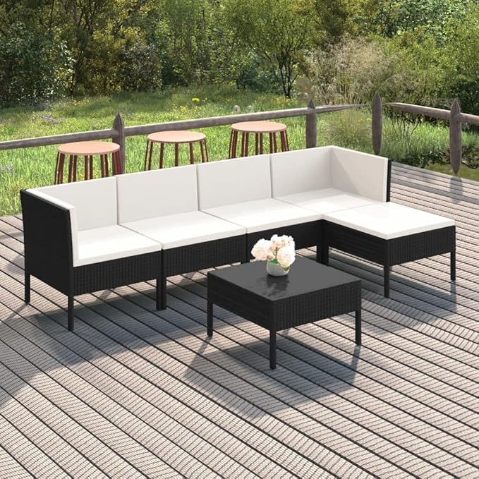 Patio Lounge Set with Cushions,Patio Furniture Sets,Patio Conversation Sets,Outdoor Furniture Sets,for Garden,Backyard,Outdoor,6 Piece Poly Rattan Black