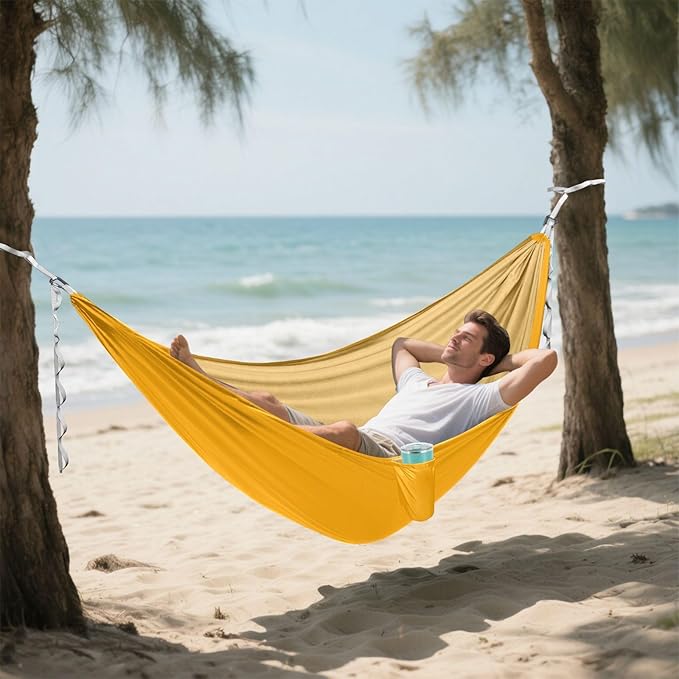 Orange Solid Color Pure Plain Yellow 330lb Capacity Outdoor Hammocks with Portabl Carry Bag Portable Hammock for Outside Beach Patio Garden jamaca para Patio