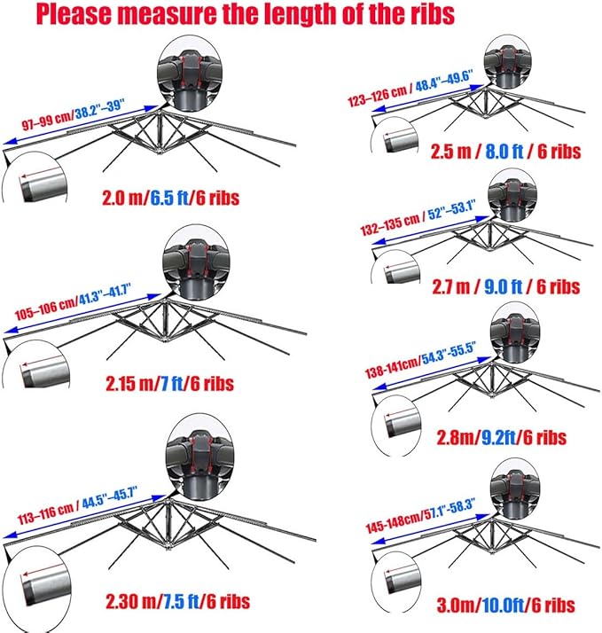 Cantilever Umbrella Replacement Canopy 7.5ft/9ft/10ft/11ft 6/8 Ribs, Fade Resistant Outdoor Offset Patio Umbrella Fabric Cover, Waterproof Shade Top for Deck