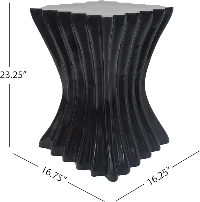 Christopher Knight Home Waven Lightweight Concrete Outdoor Side Table, Wave Design Sofa End Table for Living Room, MGO Patio Accent Table, Garden Stool or Plant Stand, Black