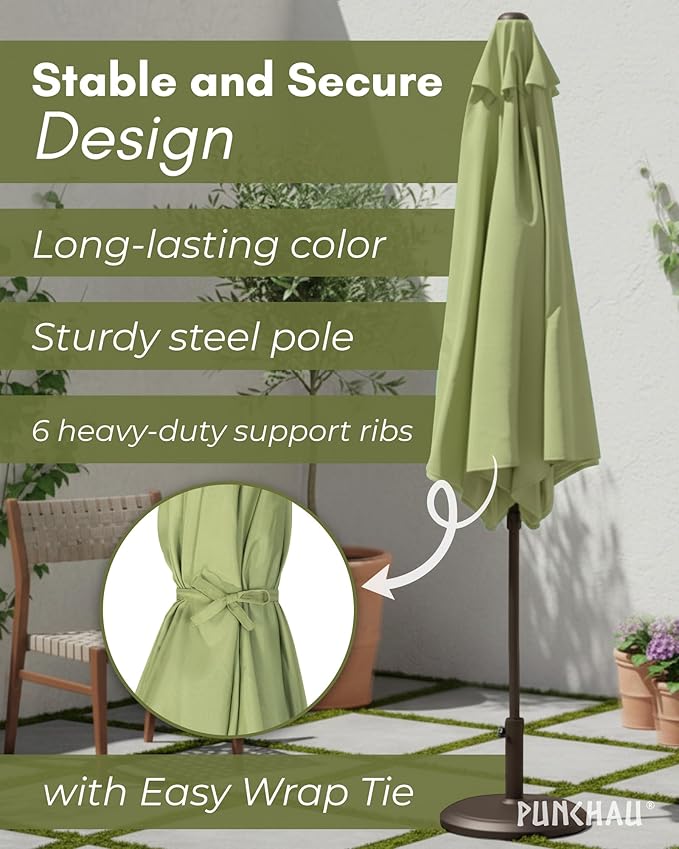 6 Ft Outdoor Patio Umbrella with Aluminum Pole, Easy Open/Close Crank and Push Button Tilt Adjustment - Sage Green Market Umbrellas