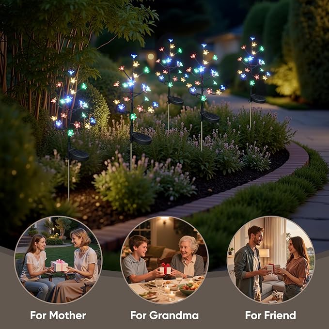 Solar Garden Lights Outdoor Waterproof,Garden Decor Solar Flowers For Outside Decorative,4Pack 2Modes Solar Powered Fairy Outdoor Decorations for Yard Patio Pathway, Gardening Gifts Mothers Day