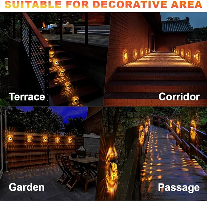 Solar Atmosphere Solar Lights for Outside, IPX4 Waterproof Decor Light for Backyard/Railing/Step/Patio/Stair Railings and Wall (6 Pack)