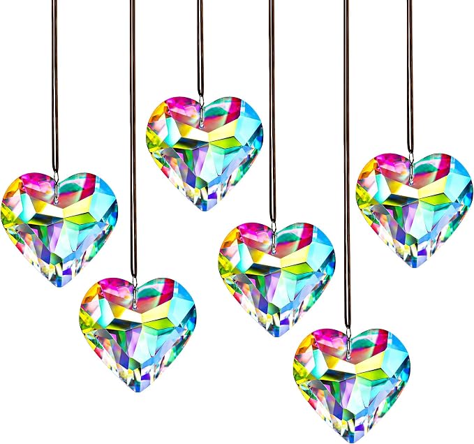 6pcs 50mm Crystal Heart Prism Suncatcher Window Sun Catchers Crystals | Hanging Decorations Rainbow Maker Pendant Glass Ornaments For Christmas Tree Valentine’s Day Birthday Gift For Women Mom