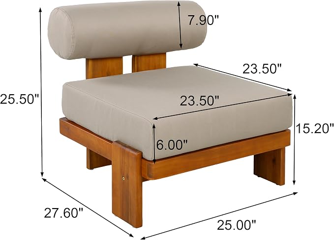 Merax Patio Club Chair Set of 2, Acacia Wood Frame with Waterproof Cushions & Round Backrest for Garden, Deck & Balcony, Light Brown+Teak