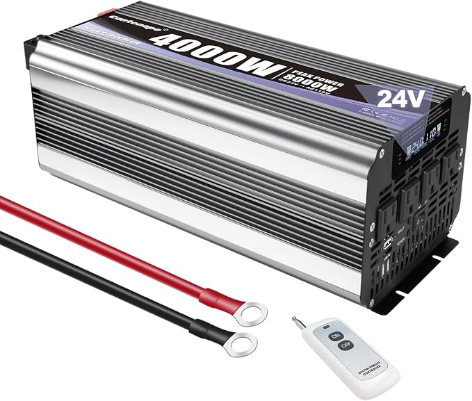 Cantonape 4000 Watt Power Inverter, Car Inverter 24V DC to 110V/120V AC Converter with LCD Display, 4 AC Outlets, USB Port & Remote Controller for RV, Truck, Off-Grid Solar System
