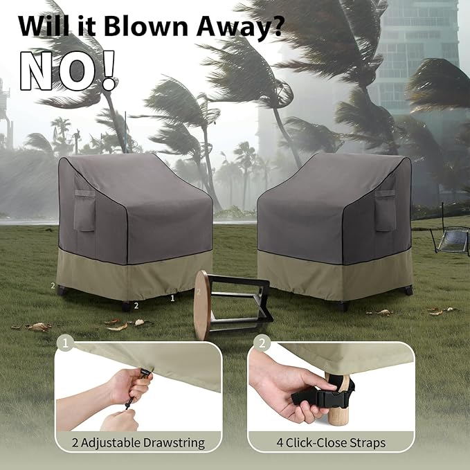 KylinLucky Outdoor Chair Covers Waterproof 36W x 37D x 36H inches 2pack,Heavy Duty Patio Furniture Cover for Outside Grey