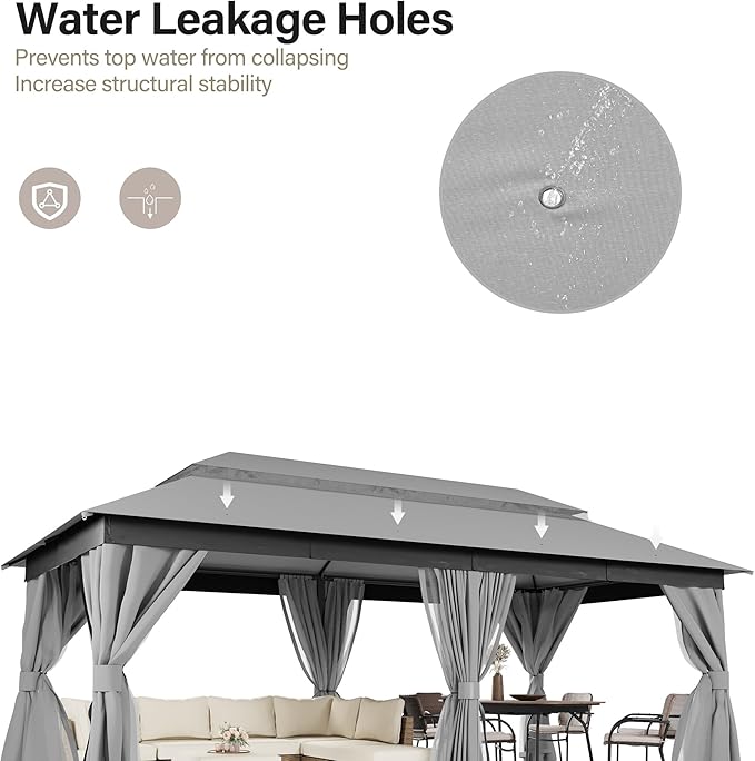 LAUSAINT HOME 10'x20' Outdoor Gazebo, Metal Frame Heavy Duty Patio Canopy Tent Shelter with Double Roofs, Mosquito Nettings and Privacy Screens for Backyard, Garden, Lawn, Gray
