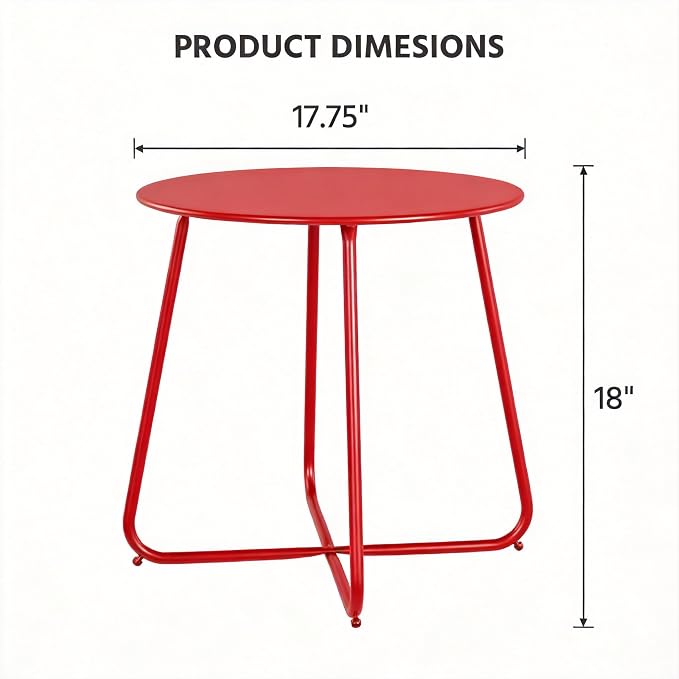 LAUSAINT HOME 18" Outdoor Side Table, 1 Pack Small Round Patio Table with Adjustable Footpads, Powder Coated Steel Coffee Table for Patio, Balcony, Porch and Garden