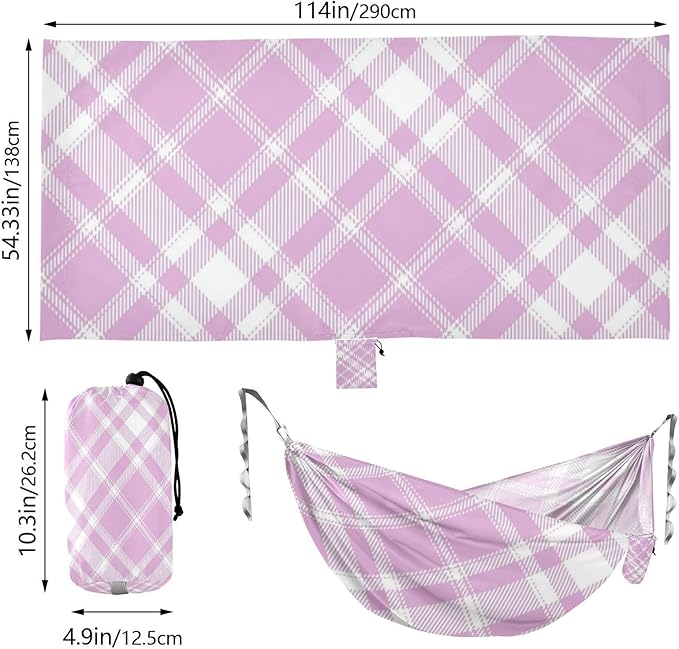 Pink and Purple Checkerboard 330lb Capacity Outdoor Hammock Cloth Hammock for Indoor Outdoor Patio hamacas para adultos 2 Personas