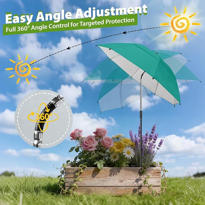 Plant Umbrellas, 5Pack 360°Adjustable Garden Umbrella for Outdoor Plants,24” Large Sun Shade for Garden Beds Potted Plants, 47.8" High Plant Shade Cover Umbrellas for Sun-Sensitive Plants