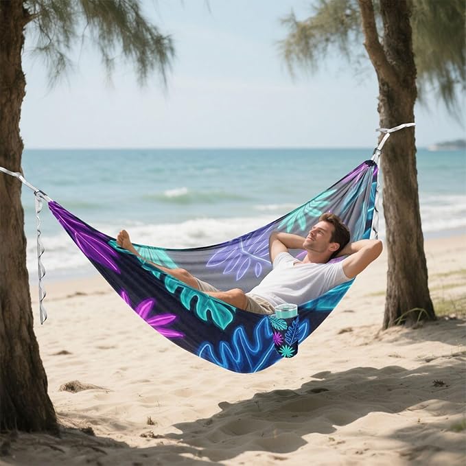 Colorful Fluorescent Neon Tropical Leaves 330lb Capacity Hammocks with Portabl Carry Bag Portable Hammock for Outside Patio Garden capas para la Lluvia