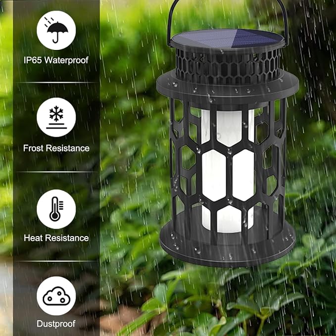 Solar Lights for Outside, Upgraded Solar Lanterns Flickering Flame Outdoor Waterproof Hanging Lanterns Decorative Solar Powered Outdoor Lighting LED Flame Garden Lights for Patio Deck Yard, 4 Packs