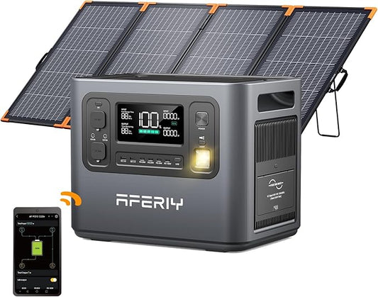 AFERIY P210 2400W Portable Power Station with 400W Solar Panel, 2048Wh LiFePO4 Solar Generator Backup with AC & Solar Charging for Home Use, Outdoor Camping, RV, Emergency Power Supply