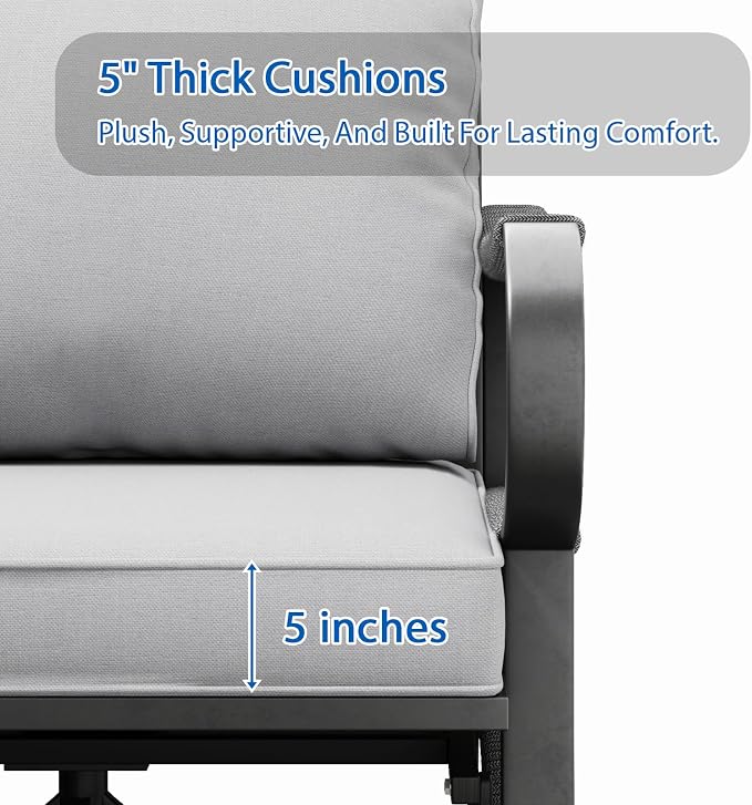 11 Piece Patio Furniture Set, All Weather Metal Outdoor Conversation Set with 50000 BTU Propane Fire Pit Table and 5" Thick Cushions, Sectional Sofa for Garden, Porch, Lawn, Grey