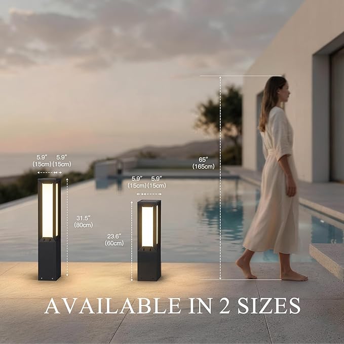 Modern Solar Pathway Lights Outdoor IP65 Waterproof, 23.62" Landscape Path Lights, Modern Commercial Pathway Lighting, 3000K LED Solar Bollard Light for Driveway Entrance Garage Courtyard