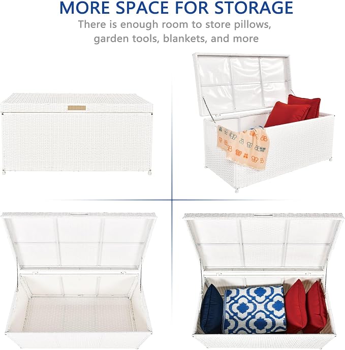 Outdoor 70 Gallon Wicker Deck Storage Box Color: White