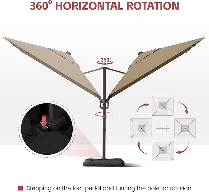 GENTEACO 10X10 FT Cantilever Umbrella, Large Offset Patio Umbrella with 6 Angle Tilts & 360° Rotation, Large Square Sun Umbrellas for Outdoor Patio Pool Deck Market, Tan