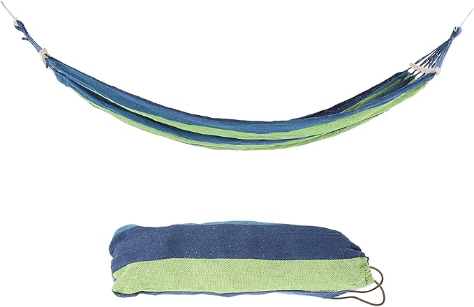 Camping Hammock Lightweight Portable Canvas, 86.6x31.5 Inch, Blue with Color Stripe - Hardwood Spreader Bar, Easy Setup, Ideal for Outdoor Travel and Hiking (Blue)