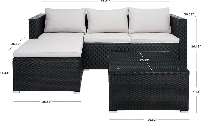 SAFAVIEH Outdoor Collection Madalina Black/Light Grey Wicker Conversation Patio Set