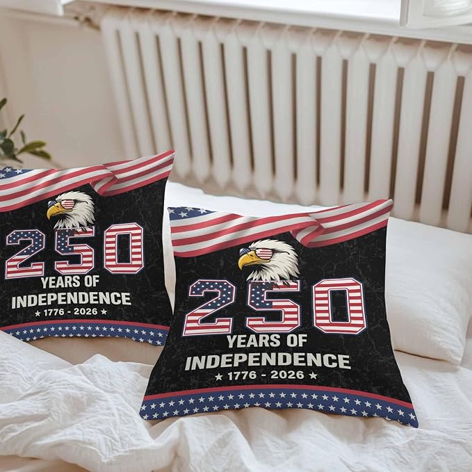 250 Years Anniversary Outdoor Waterproof Throw Pillow Covers 16x16 Set of 2, Independence Day USA Eagle Flag Decorative Pillowcases Cushion Pillowcase for Couch Sofa Patio Outside Pillow Protector