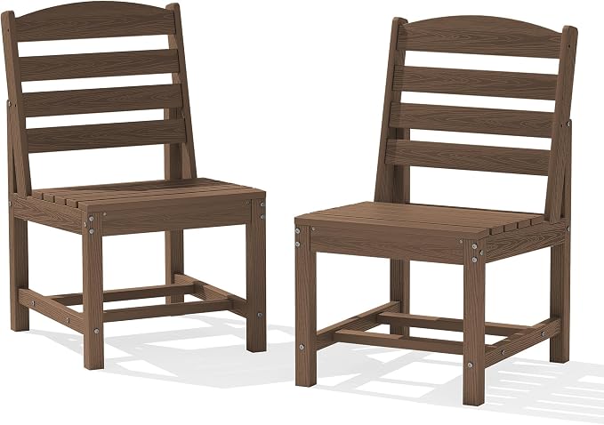 KINGYES Patio Armless Dinning Chairs Set of 2, HDPE All-Weather Outdoor Patio Chairs for Garden Backyard, Brown