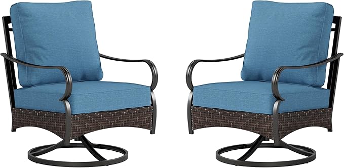 PHI VILLA Swivel Patio Sofa Chairs - 2 PCS Outdoor Swivel Rocker Armchairs, Patio Seating with High Back Deep Seat for Porch Deck Balcony