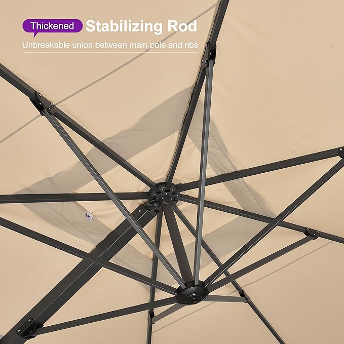PURPLE LEAF 10' X 13' Rectangle Patio Umbrella with Wheeled Base Large Windproof Offset Hanging Cantilever Umbrella Outdoor Umbrella Outdoor Patio Beige