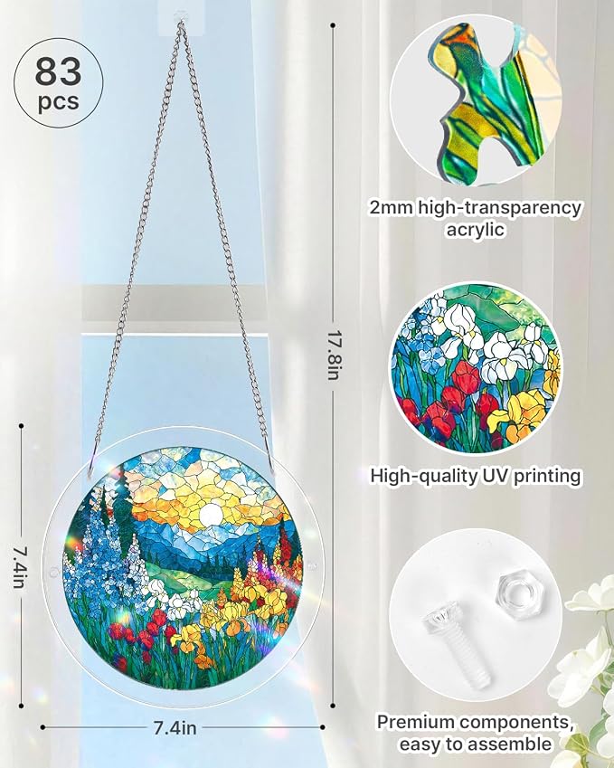 Acrylic Suncatcher Puzzle, Dawn Blossom Sea-7.4 in | DIY Suncatcher Puzzle Kits for Adults, Acrylic Jigsaw Puzzle Suncatcher, Garden&Window Hanging Decor, Unique Gift